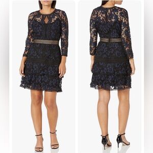 Rachel Roy Portia Navy Blue Black Lace Dress